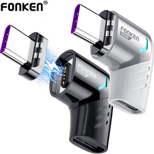 Fonken Magnetic Cable Adapter 100W USB Type C Cable Converter for Ipad Pro Macbook 2019 2018 Magnet Adapter Cable Connector Bent