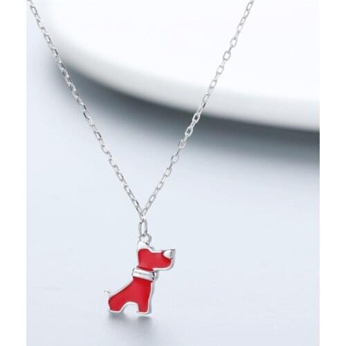 Fashion Trendy Cute Animal Dog Pendnat Necklaces For Women Statement Real 925 Sterling Silver Enamel Charm Necklace Party Gifts