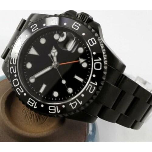 40mm DREAMRUI black dial Sapphire glass Black Ceramic bezel Luminous PVD GMT automatic mens watch