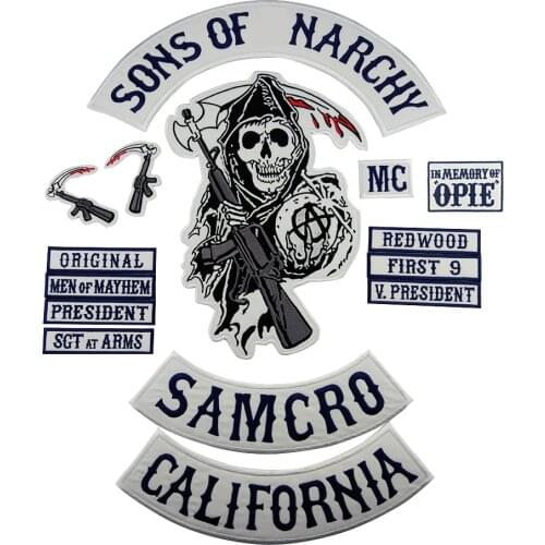 Sons of Patch Anarchy SOA Embroidery Patches Motorcycle MC Biker Rock Badge Whole Set Back Punk for Jacket Decoration Cusromized