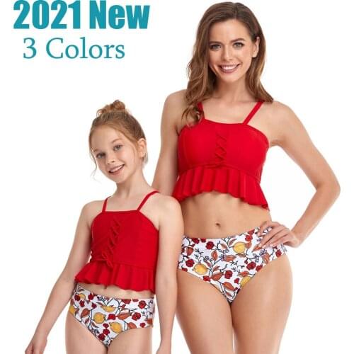 2021 New Bikinis Set Swimsuit Women Girls Swimwear Family Matching Outfits Kids Child Female Swimming Bathing Suits Beachwear