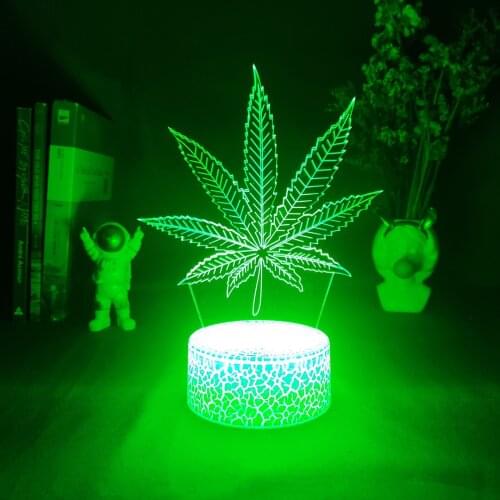 Novelty Clover Shape 3D Illusion Lamp LED Desk Touch Sensor Control Night Lamps Bedroom Bedside Table Canada Maple Leaf Light