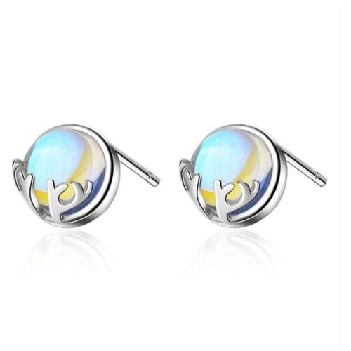 New Personality Fashion Flash 925 Sterling Silver Jewelry Moonstone Elk Crystal Deer Stud Earrings SE625