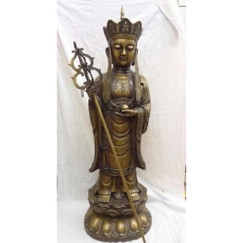 Wholesale factory 44" Chinese Bronze Buddhism Tang Seng Priest Monk Ksitigarbha Cane Buddha Statue AE1024