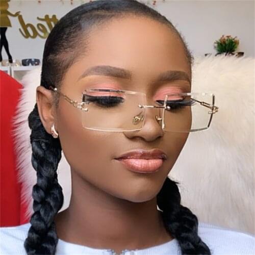 Simple Retro Transparent Rimless Rectangle Glasses Frame Men Women Fashion Popular Square Optical Glasses Eyeglasses Clear Lenes