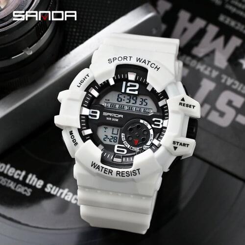 SANDA Fashion Sports Mens Watch Analog Digital Military Waterproof Multi-Function Wristwatch Casual Clock Relogio Masculino 387
