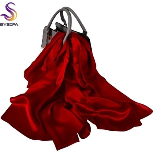BYSIFA|Brand Luxury 100% Silk Scarf Shawl 2021 New Fashion Solid Color Pure Silk Long Scarves Wraps 180*70cm Spring Fall Scarves