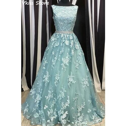 Light Green Evening Dress Sleeveless Boat Neck Applique Beading A-line Floor Length Elegant Prom Dress платья знаменитостей