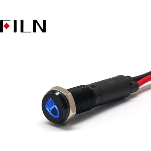 FILN 8mm Car dashboard High beam symbol led red yellow white blue green 12v led indicator light with 20cm cable