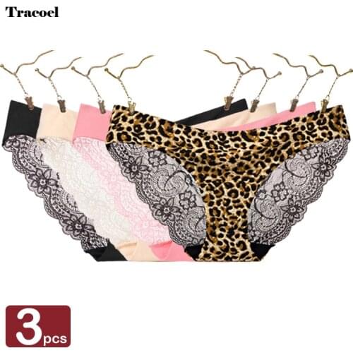 Tracoel 3Pcs/Pack Transparent Sexy Lace Womens Underwear Plus Size Pure Panties Dropshipping Muliti Underpants Ladies Briefs