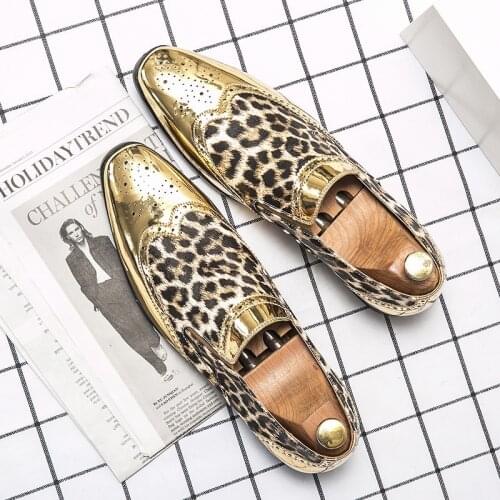 Leopard Men shoes Pointed Luxury Mens Wedding Shoes Comfort Breathable Slip On Men Leather Footwear Casual chaussures habillées