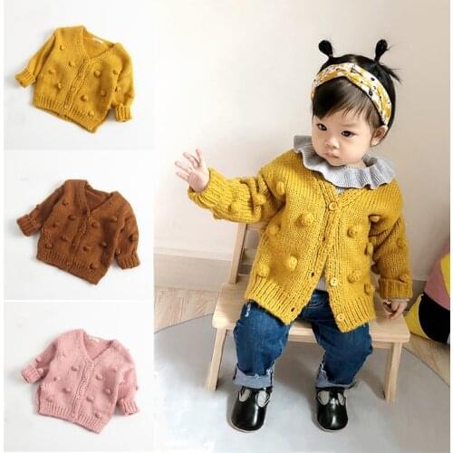 Baby Girl Knit Cardigan Sweater Infant Button Hairball Sweater Baby Girls Open Front Cardigan Toddler Spring Fall Outerwear