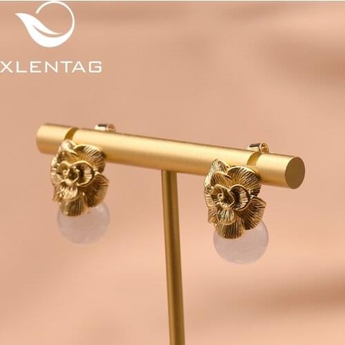 XlentAg 925 Sterling Silver Ear Pin Natural Pink Round Crystal Drop Earrings For Women Plant Flower Engagement Earrings GE0336