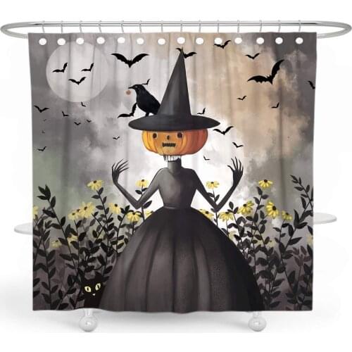 Black Witch Halloween Pumpkin Funny Polyester Waterproof Shower Curtain