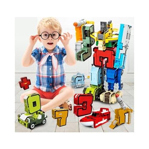 [Funny] DIY 10 in 1 Creative Assembling Transformer Robot Action Figures Educational Number Robot Deform Plane Car kids gift toy