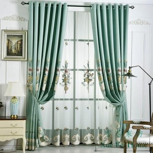 Embroidered Curtains,curtains for Living Room Bedroom Curtains, Blue and Green Small Fresh Vase Curtains