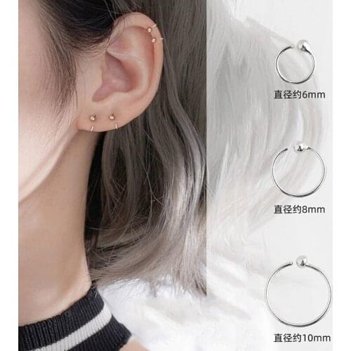 Womens Silver Ring Earrings Small Circle Hole Ear Ring Nail Anti-allergy Earrings For Women
