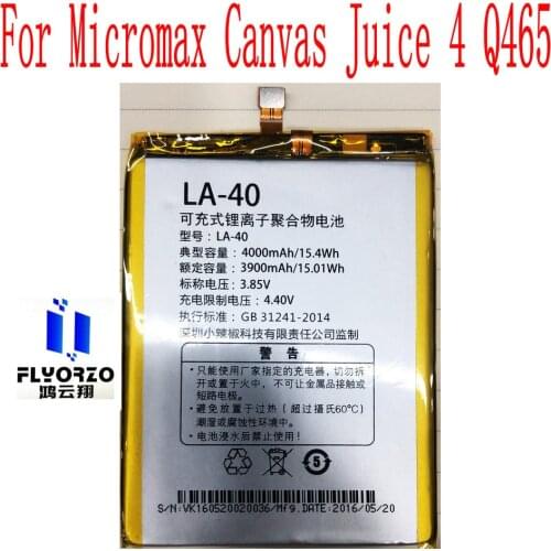 100% Brand new High Quality 3900mAh LA-40 Battery For Micromax Canvas Juice 4 Q465 Mobile Phone