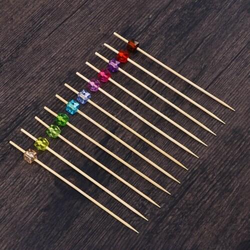 100 Pcs 12 Cocktail Picks Creative Square Octagonal Bead Appetizer Picks Fruit Toothpicks Party Supplies