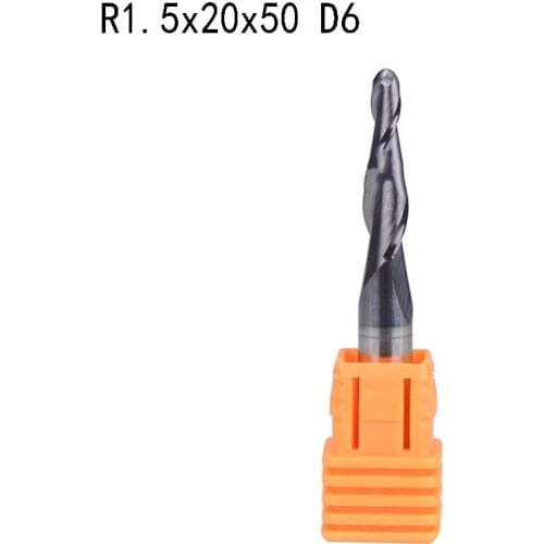 2pcs/lot R1.5*D6*20*50L*2F solid carbide 6mm Ball Nose Tapered End Mills router bits cnc taper wood metal milling cutter