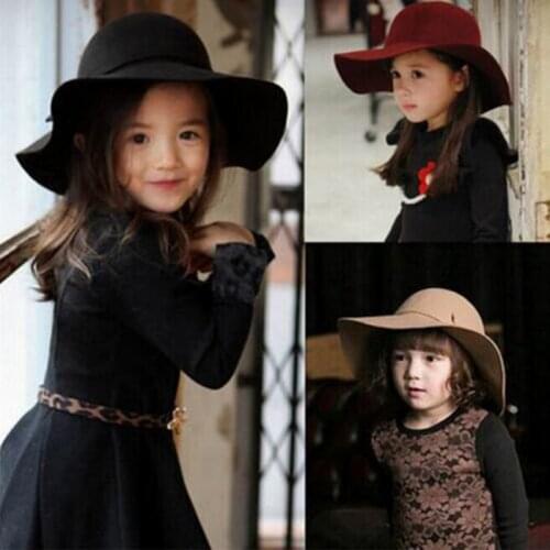 2017 HOT! summer Kids Floppy Hat chapeu feminino Soft Vintage Wide Brim Wool Felt Fedora Hats Floppy Cloche Child Boy Girl Hats
