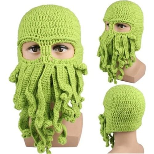 2019 Novelty Handmade Funny Octopus Beard Hat Unisex Animal Cthulu Crocheted Tentacle Knit Wind Mask Ski Cap Halloween Hats