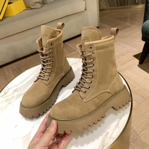 2020 Autumn Winter Women Boots Platform Black Gothic Shoes Combat Boots Women Fashion Motorcycle boot Khaki Black Ankle Boots