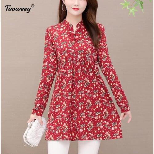 2021 New Arrival Fashion autumn long sleeve loose floral long Shirt Female Casual blusas 5XL Plus Size elegant Printed Blouse