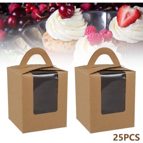25pcs Cupcake Packing Box Muffin Box Biscuit Pastry Box Kraft Paper Box Cake Chocolate Packaging Baking Tools