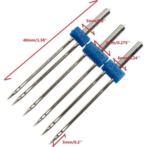 3pcs 2/90-3/90-4/90 For Singer Janome Brother Feiyue Sewing Machine Double Twin Needle Pins Clothing Decor Needlework Craft Size