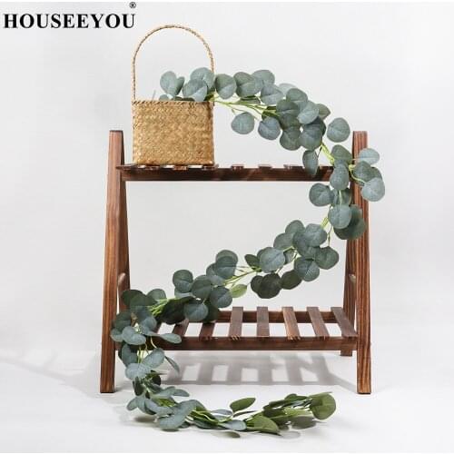 5PCS/Lot Green Fake Flowers Tree Leaves Artificial Eucalyptus Wreath Greening Vines for Wedding Banquet Garden Decoration