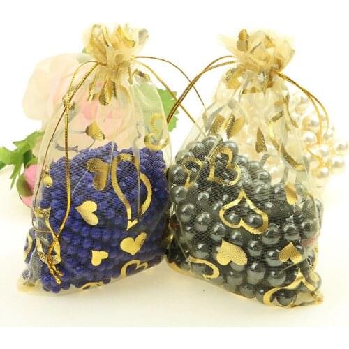 7x9cm Gold Rose Bronzing Organza Jewelry Popular Bags Small Drawstring Pouches Wedding Favors Tulle Bags 100pcs/lot Wholesale