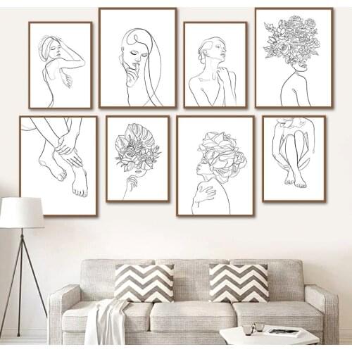 Abstract Woman Nude Body Flower Monstera Wall Art Canvas Painting Nordic Posters And Prints Wall Pictures For Living Room Decor