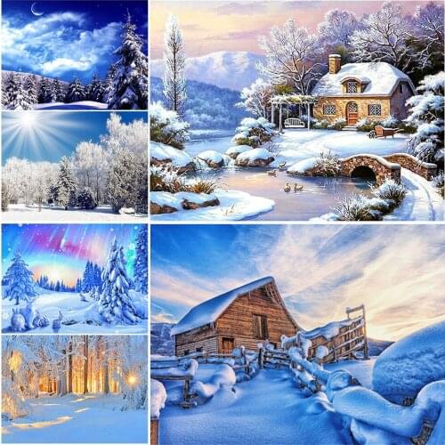 5D DIY Diamond Painting Landscape Winter Full Square/round Diamond Embroidery Kit Mosaic Rhinestone Decoration Gift Cross Stitch