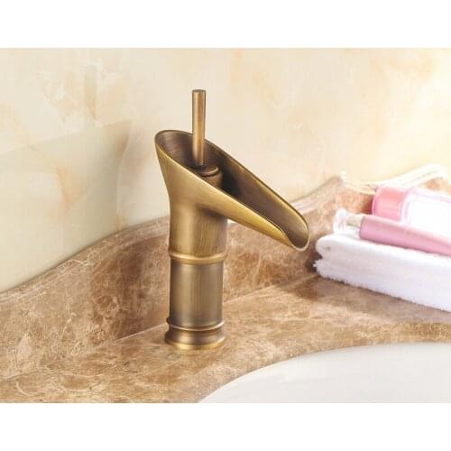 Antique Brass Single Handle Lever Bathroom Single hole Deck Mounted Waterfall Faucet Vessel Sink Basin Mixer Tap anf090