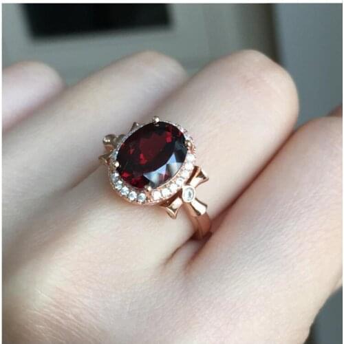 Free shipping Garnet ring Natural real red garnet 925 sterling silver Fine jewelry Gem 6*8mm