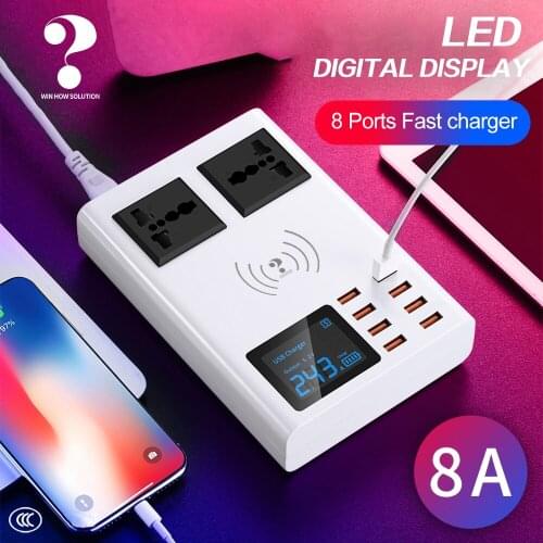 Wireless Charger Led Digital Display 8 USB QC 3.0 Charger For iPhone Adapter Phone Fast Charger For xiaomi huawei samsung