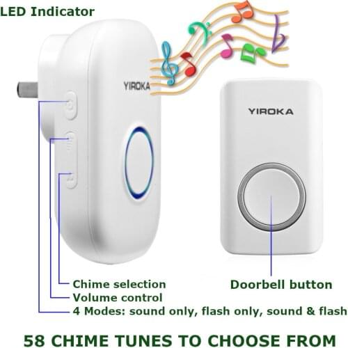 Self Power Wireless Doorbell Kinetic button Door bell 58 Melodies LED Indicator Door chime Wireless Kit receiver transmitter set