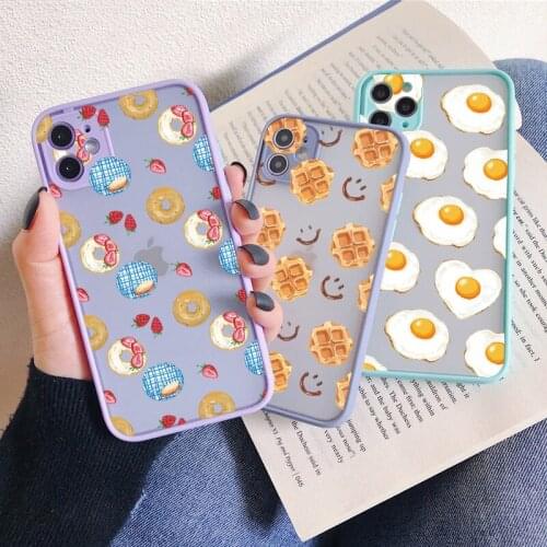 Cute Donuts Fried Eggs Candy Phone Case For iPhone 11 12 Pro Max 7 8 6s Plus SE2020 XS MAX X XR Hard Matte Back Shockproof Cover