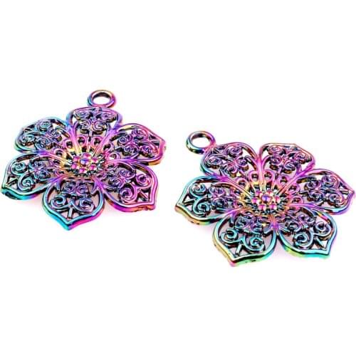 10pcs Rainbow Color Alloy flower Pendant charms for Necklace DIY Jewelry Accessories Women Girl Xmas gifts