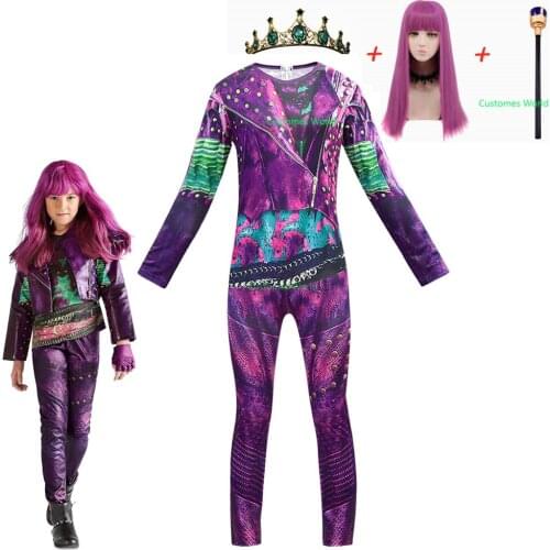 Halloween Costume for Kids Girls Anilnc Descendants 3 Evie Girls Cosplay Costumes Wig Or Gloves Children Carnival Party Jumpsuit