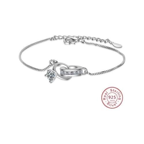 Double Round Circle Micro Zircon 925 Sterling Silver Chain Bracelet for Women Wedding Jewelry 18.5cm Length Wrist Chain Bracelet