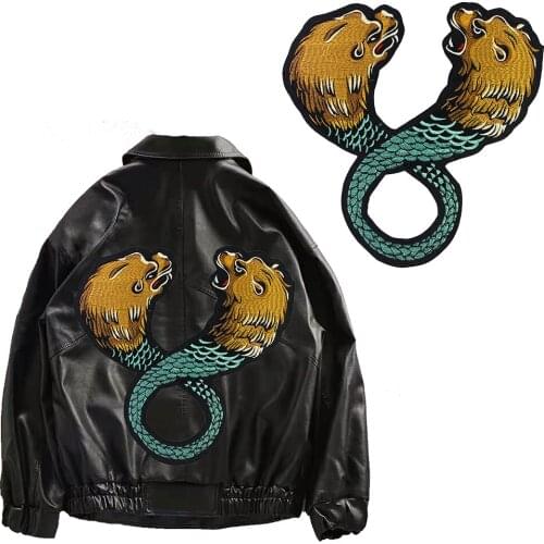 Double Heads Snake Patches Applique Iron on for Rock Jacket Back Badges Embroidery Applique Stickers