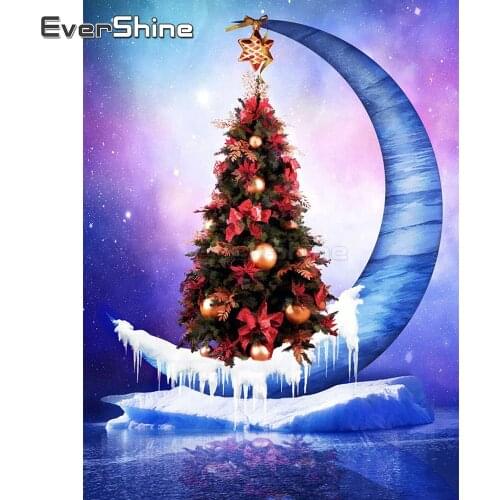 EverShine Christmas Tree Diamond Painting Full Square Picture Rhinestones Diamond Mosaic Scenery Cross Stitch Wall Decoration