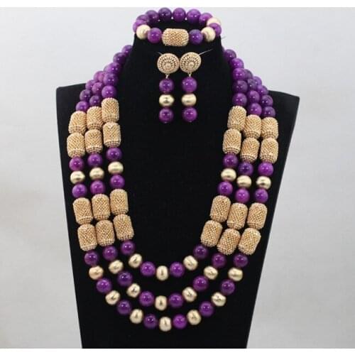 Fantastic African Purple Beads Jewelry Sets Nigerian Wedding Jewelry Sets for Brides New Ceremony Jewelry 16 Color WD939
