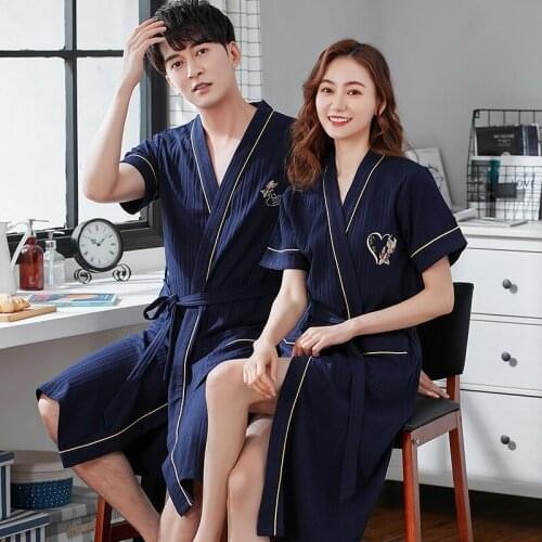 Couple Cotton Robes 4XL Sleepwear Women Soft Bathrobe Oversized Cotton Nightgown Man Summer Home Clothing Female Wear