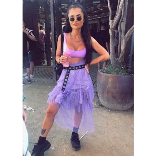 High Street Violet Tulle Skirts Women 2020 Summer Midi See Thru Ruffles Tiered Ankle Length Tulle Skirt Female Bottom