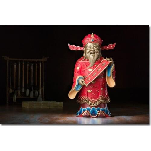 GOOD --HOME LIVING ROOM TOP Decor ART --44CM LARGE ART God of wealth Fortune Buddha FENG SHUI color copper statue sculpture