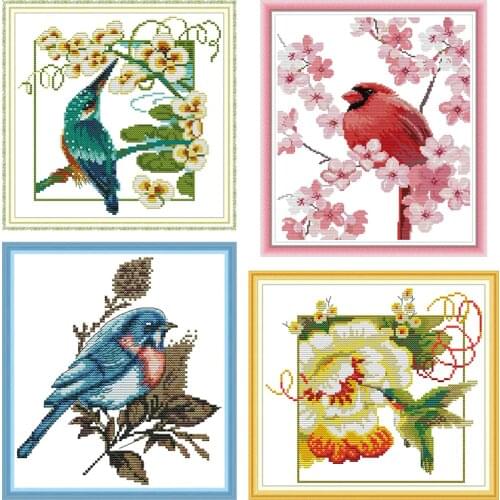 Cute Bird Series Animal Paintings DMC Counted 11CT 14CT Printed On Canvas Cross Stitch kits Embroidery Crafts Factory Wholesale