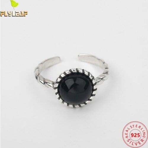 Retro Obsidian Open Rings For Women 925 Sterling Silver Do The Old Handmade Female Vintage Jewelry 2021 Trend